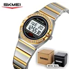SKMEI Digital Business Fashion Women's Watch Waterproof Steel Strap Women Watch Simple Exquisite Silver Watch with Diamond 2446