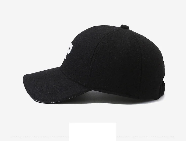 Men's Woolen Baseball Cap Thickened Warm Winter Hat Embroidered_voghion.com