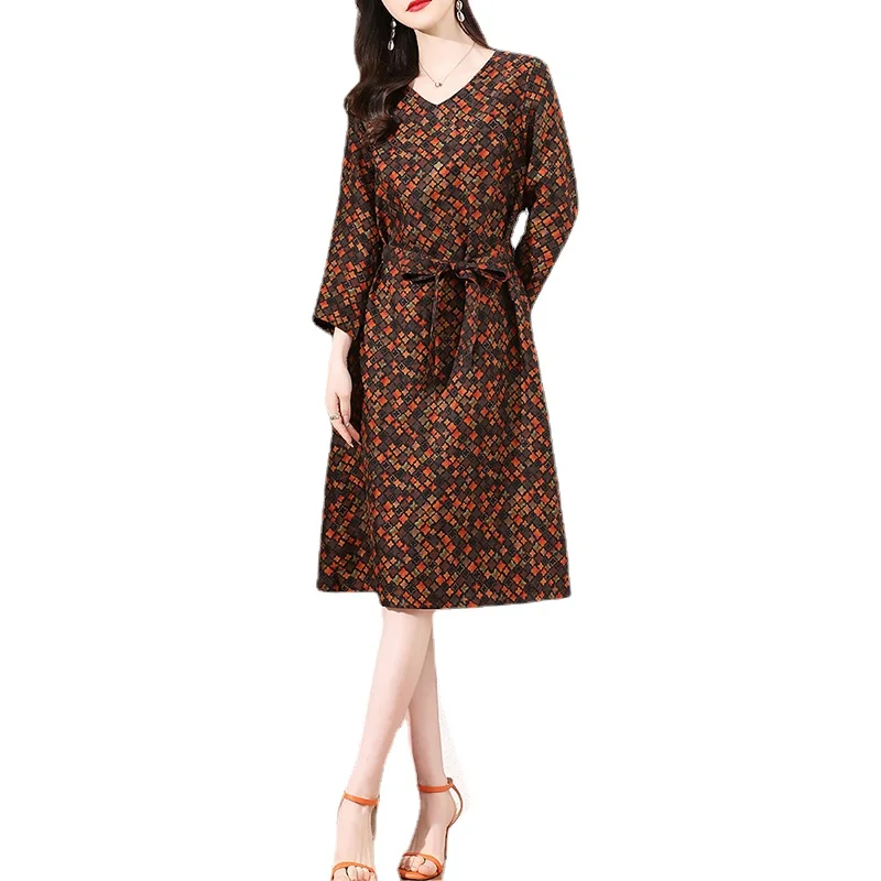 

2022 Spring Fragrant Cloud Yarn Safflower Luo Dress Women's Brand New Fashion Silk Skirt Women Mulberry Silk