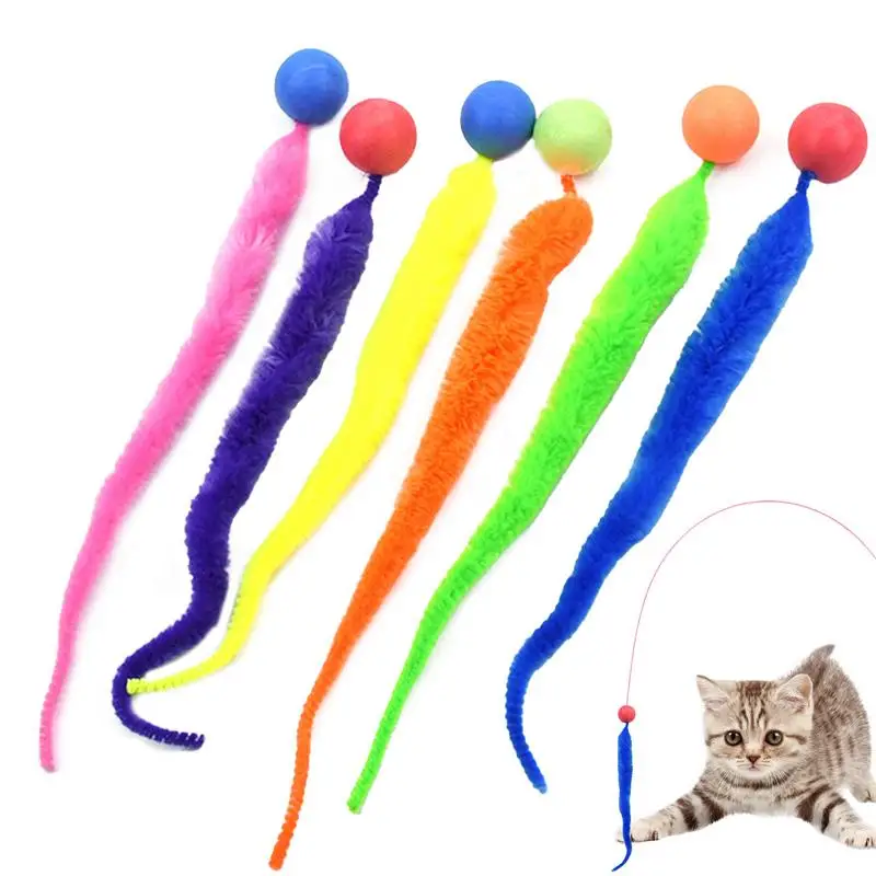 

6pcs Wiggly Funny Balls Cat Toy Cat Chewing Toys Worm Bouncy Ball Wiggly Tail Kitten Bite Plush Toy Interactive Toy pet supplies