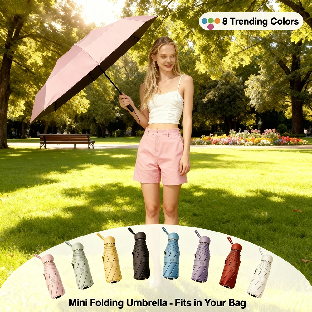 Mini parapluie pliable double usage avec étui de rangement et protection UV pour pêche et outdoor