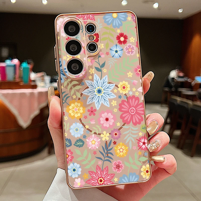 Magnetic Colorful Flower Hard Cover Phone Case