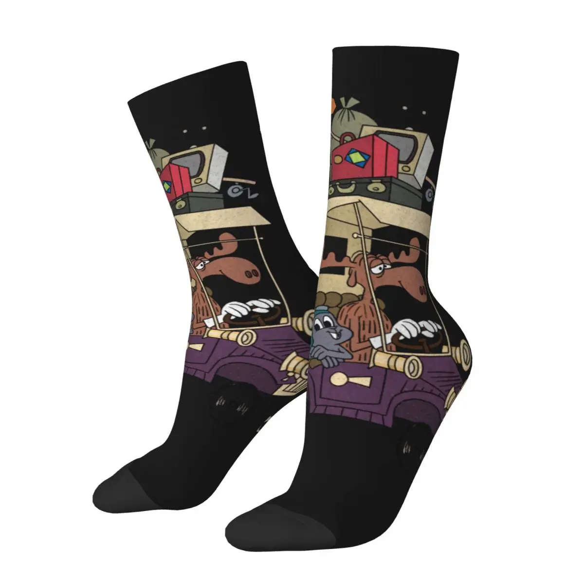 

Hip Hop Vintage Jay Ward Cartoons Rocky And Bullwinkle Crazy Men's compression Socks Unisex R-Rocky And Bullwinkle With Friends