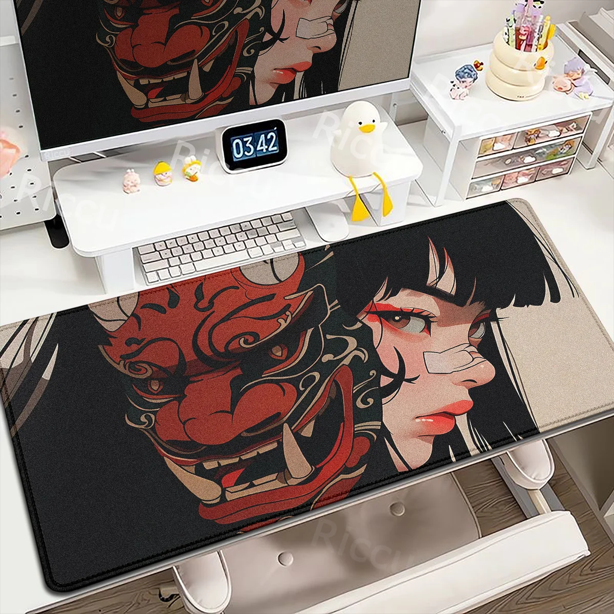 Anime Girls Samurai Oni Mask Mousepad Large Computer Gaming Accessories 400x900mm Gamer Professional Premium Mouse Mat Desk Mats - 2