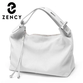Zency 100% Genuine Leather Large Women Top Handle Shoulder Bag Tote Handbag Purse Black Leather Hobo Bag Underarm Zipper Bags 1