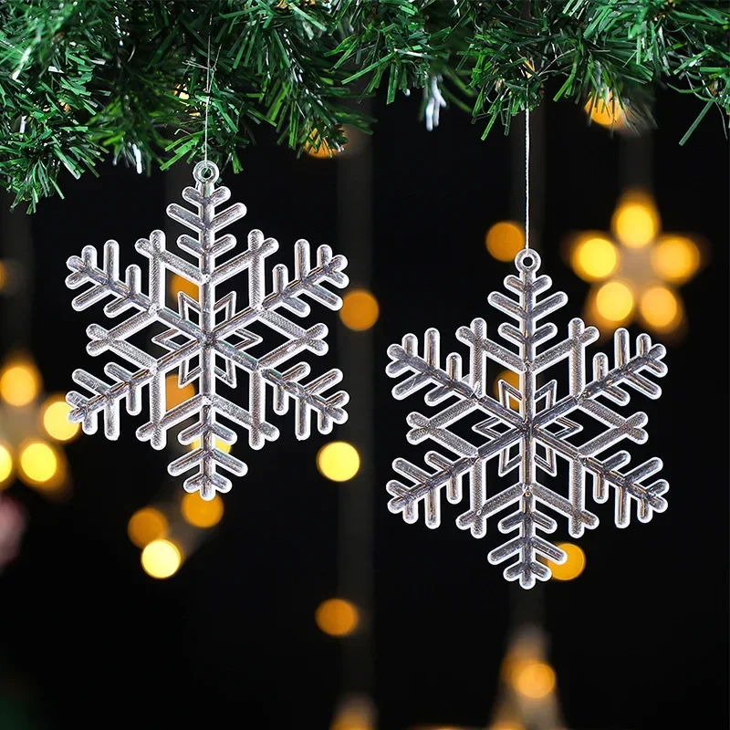 2Pcs Christmas Tree Decoration Ornaments Transparent Acrylic Shiny Star Bowknot Tree Hanging Pendants Xmas New Year Party Decor