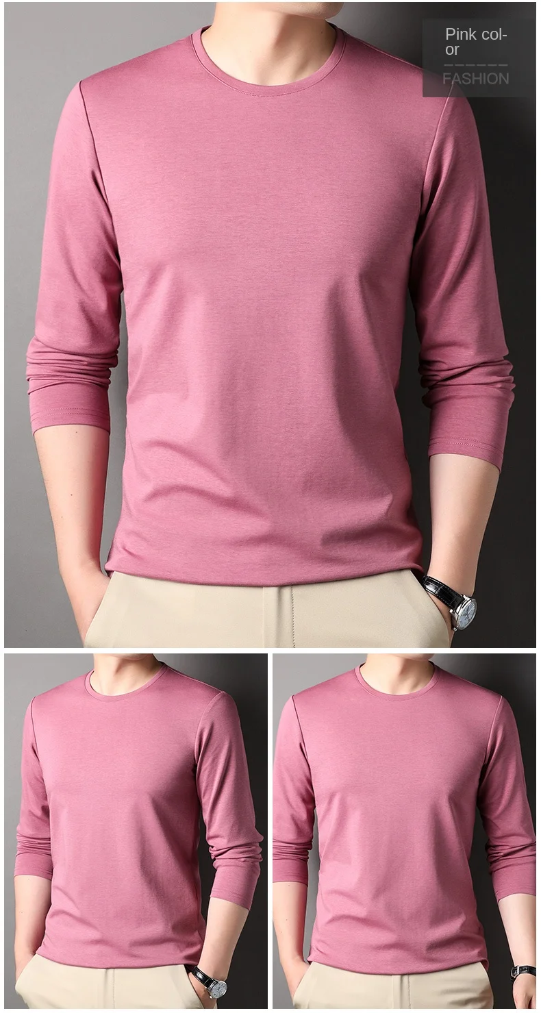 Top Grade Maulbeerseide 5,2% Neue Mode Marke 2023 Designer Luxus Männer t Shirt Einfarbig Langarm Tops Casual herren Kleidung_voghion.com