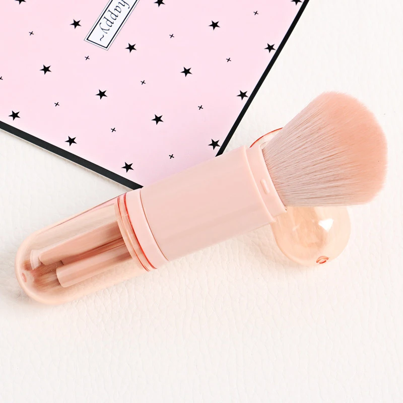 Makeup Brush Set 4in1 Travel Makeup Brushes Set Retractable Kabuki Brush 3 Small Brushes For Eye
