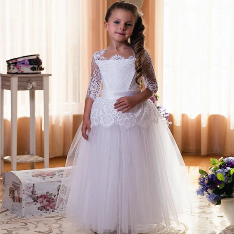 

Short Sleeves Flower Girl Dresses Tulle Appliques Puffy For Weddings Party First Communion Princess Ball Gown