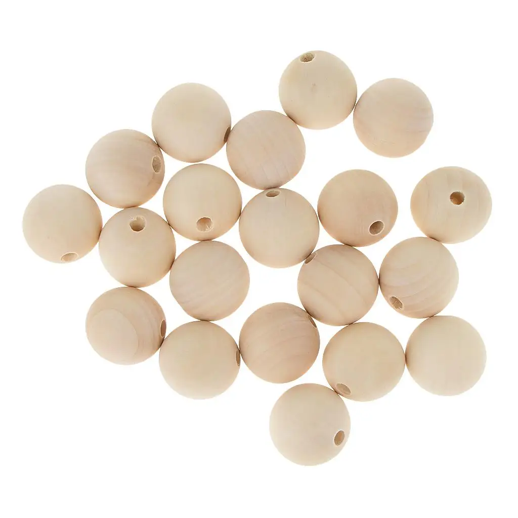 

20 Pieces Round Wood Beads Loose Spacer Beads for Jewelry Crafting 35mm