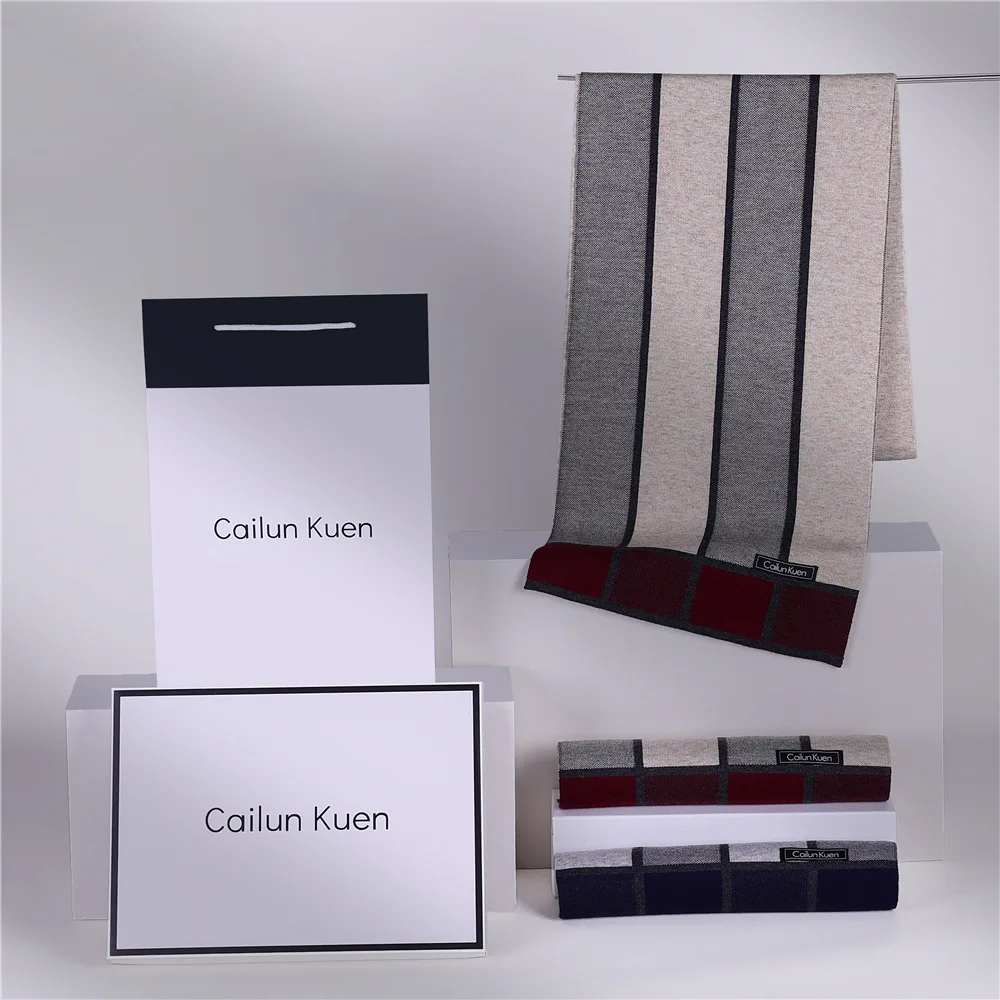 Fashion Design Wool Scarf Men Autumn Winter Thick Warm Soft Muffler Male Plaid Knit Cashmere Business Scarf Gents knitted scarf cashmere scarf neck wrap neck gaiter
