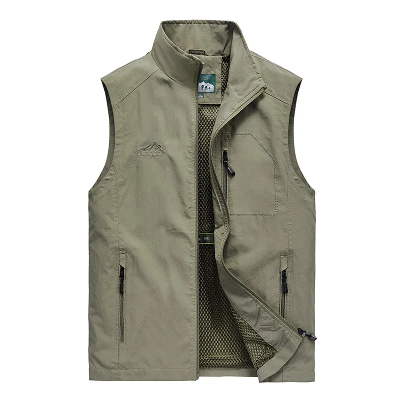 Spring Summer Vest Men Outdoor Casual Thin Stand Collar Waistcoat Large Size M-6XL Fishing Quick Drying Vest Sleeveless Jacket_voghion.com