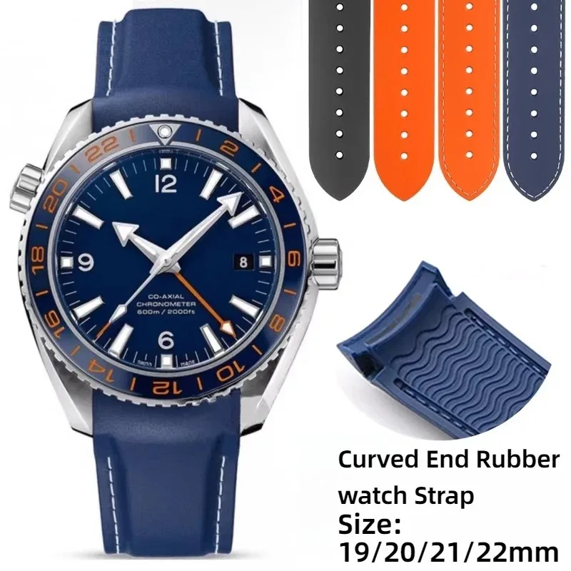 Silicone Strap with Quarter Orange Accent for Men's Watch - Curved Design, 20mm/22mm