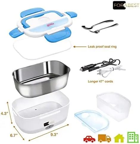 COCOBELA Electric Lunch Box Food Heater 2-In-1 Portable Food Warmer Lunch  Box for Car & Home – Leak Proof, 2 Compartments, Removable 304 Stainless