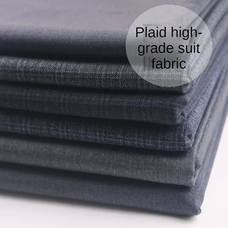 Spring Thin Men's Suit Fabric Micro Elasticity By The Meter for Clothes Dress Vest Uniform DIY Sewing Grid Stripe Cloth Black