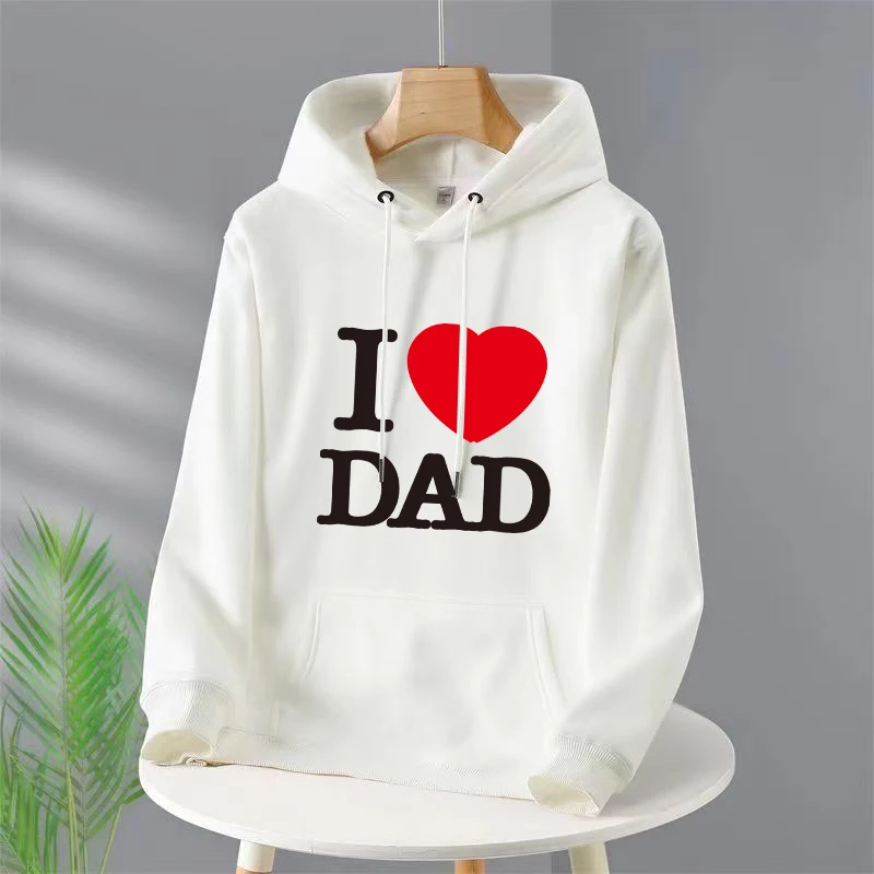 

Design I Love Dad Printed Hoodies Fashion Outdoor For Men Women Long Sleeved Clothing High-Quality Autumn Winter Fleece Pullover