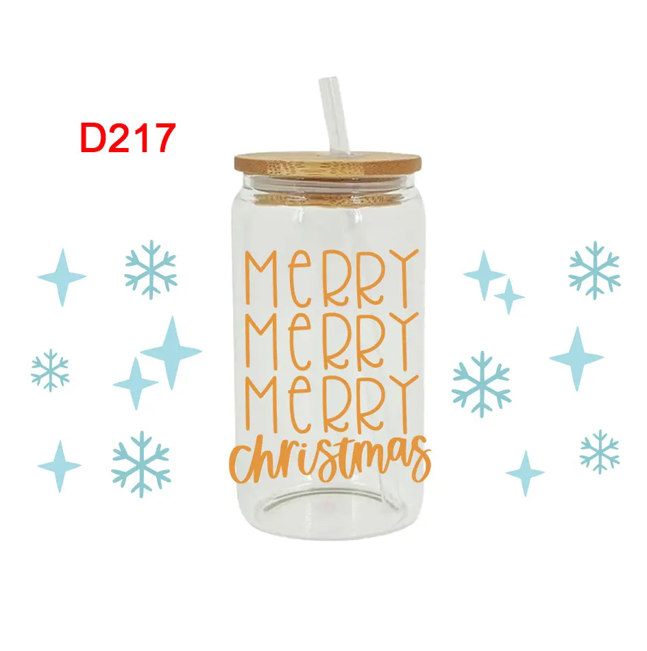 3D UV DTF Transfers Stickers 16oz Cup Wrap Snowflake Merry Christmas Printed for DIY Glass Ceramic Metal Leather Etc.