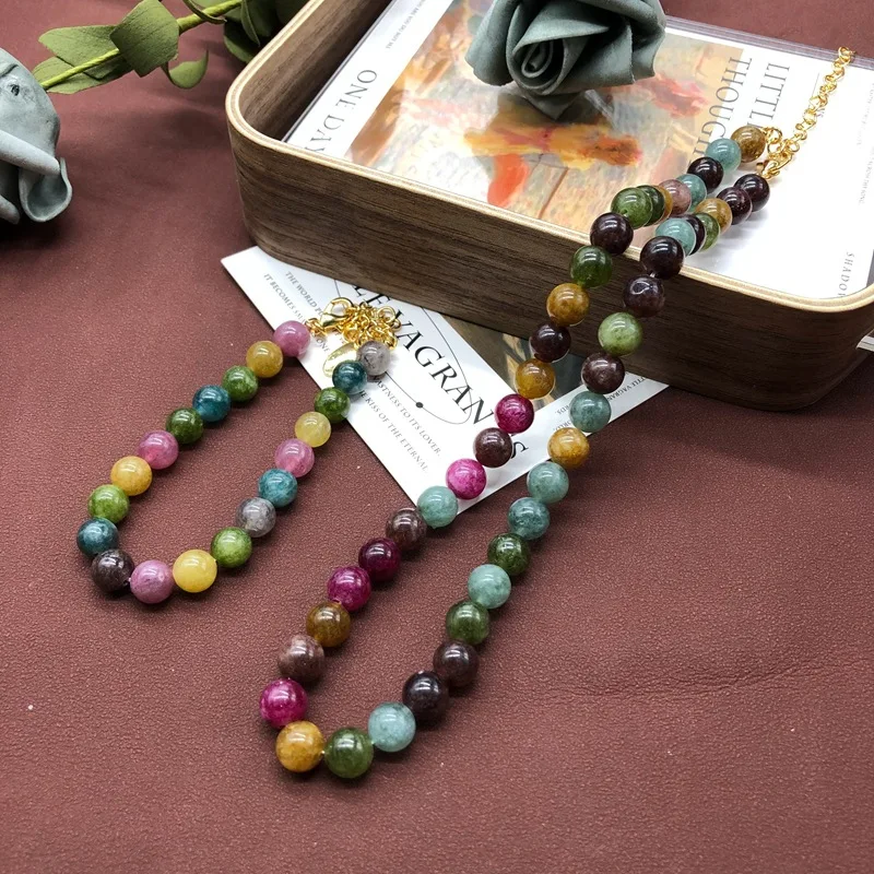 

European and American retro court color tourmaline bead necklace bracelet