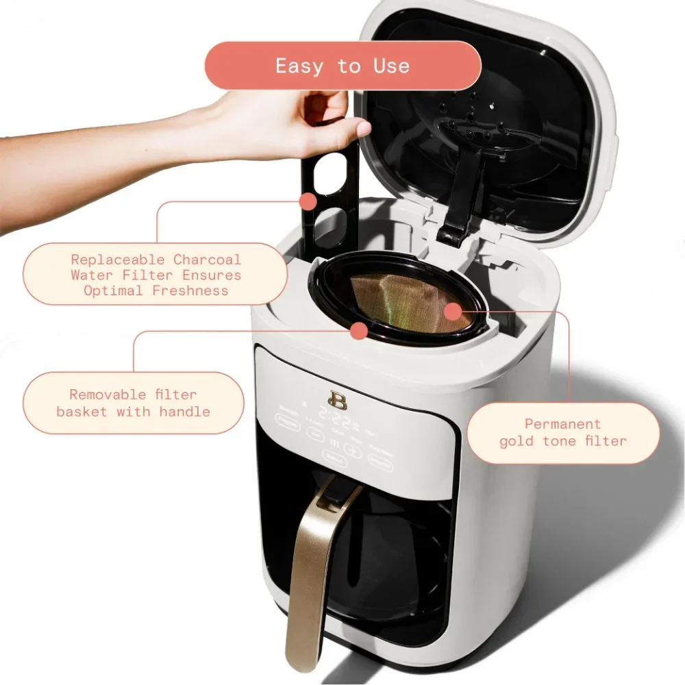 New Beautiful 14-Cup Programmable Drip Coffee Maker with Touch-Activated Display, White Icing by Drew Barrymore