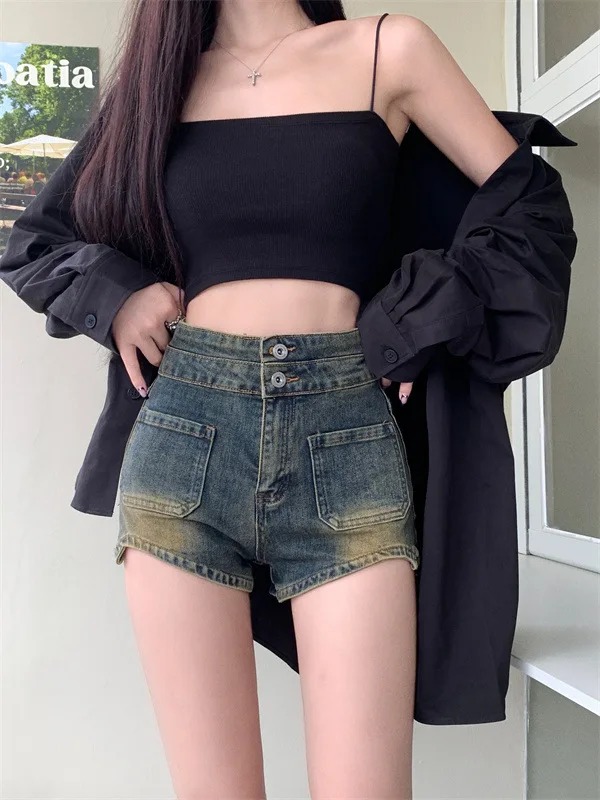 LOERSS Denim Pants Wash Vintage Irregular Short Jean for Women High Waist A-Line Design Summer Short Pants Female Casual Pants