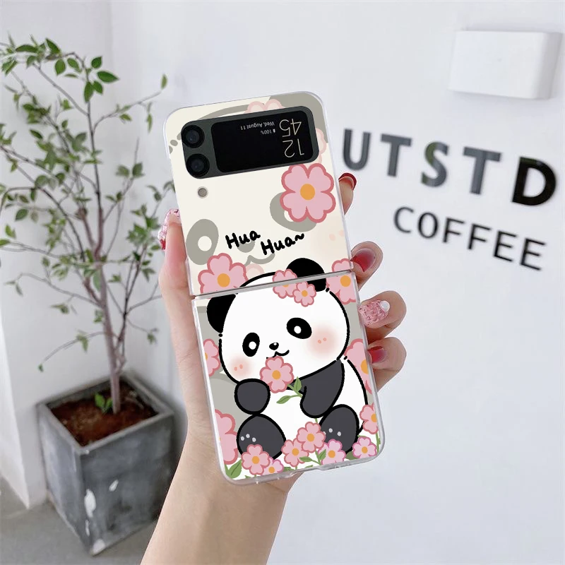 Charming Panda Couple Clear Case with Hard Cover - Cute Design for Samsung Galaxy Z Flip