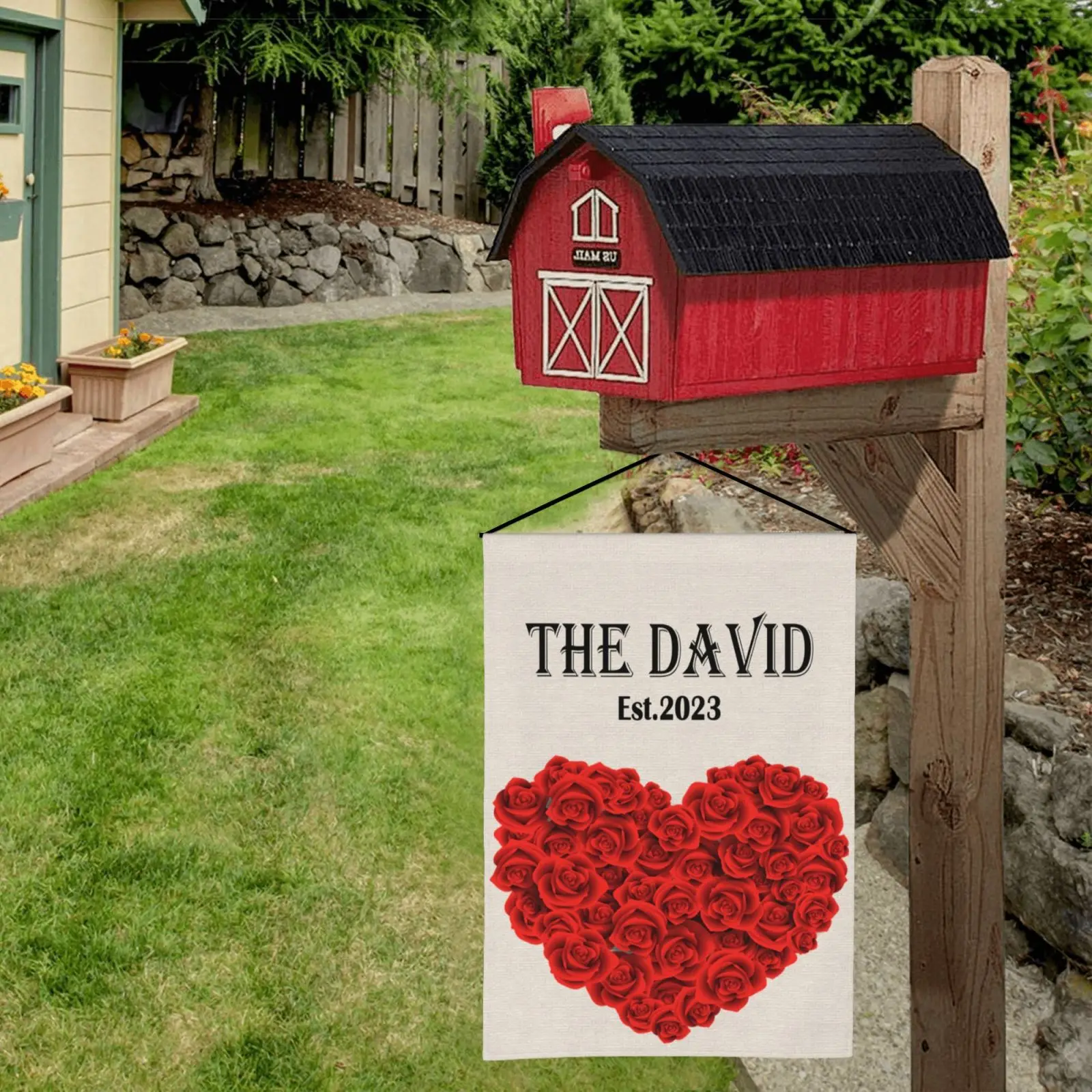 

Personalized Valentine's Garden Flag Polyester 12x18 Red Flowers Heart Love Yard Flag Double Sided Flag Wedding Room Decor