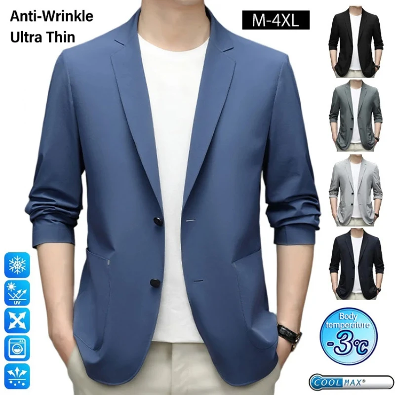 Anti Wrinkle Ultra Thin Ice Silk Suit Jacket Summer men blazer