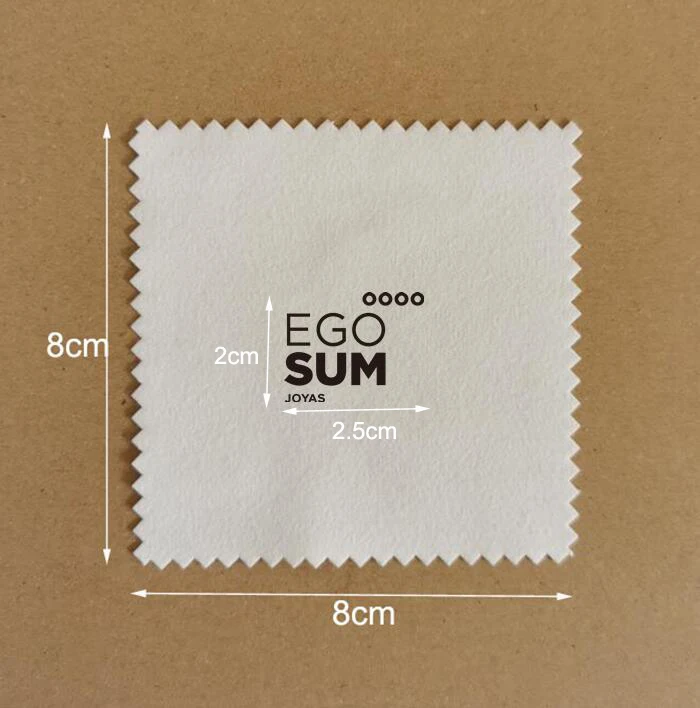 

500 PCS 8*8cm Micro Suede White Silver Polishing Cloth Printed With Black Logo (2.5x2cm) In The Center Individually Wrapped