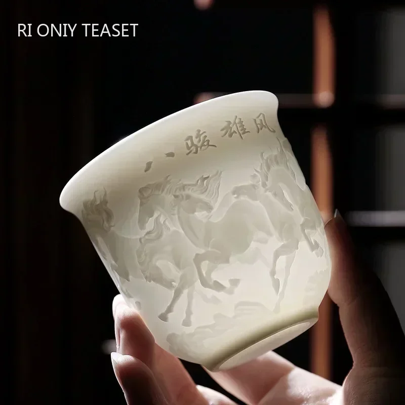 Boutique Ceramic Teacup Meditation Cup Handmade Three-dimensional Relief Tea Bowl Chinese Tea Set Accessories Master Cup tea cup insulated tea cup