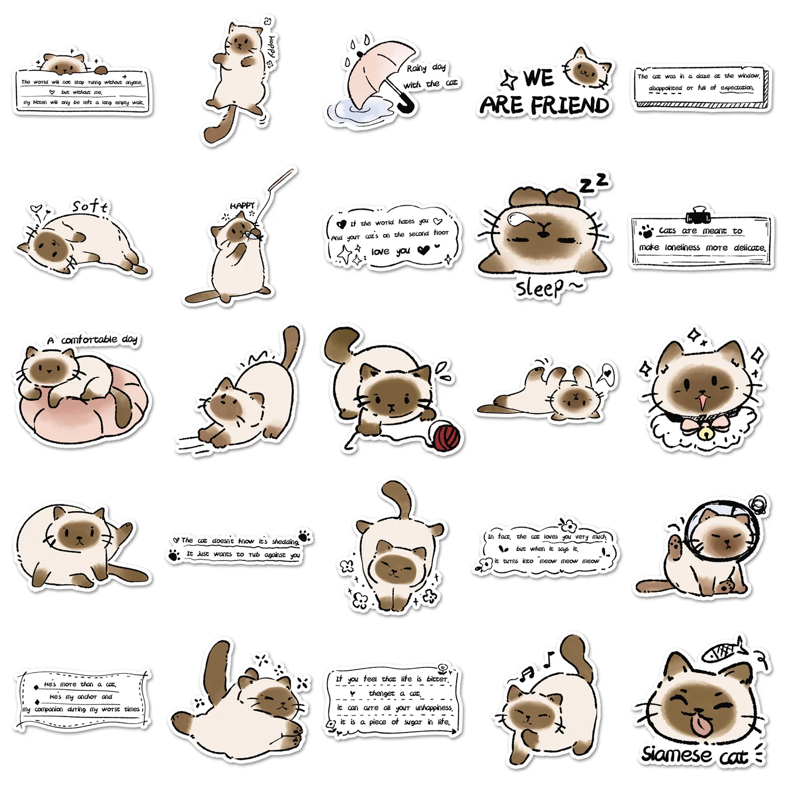 10/30/50PCS Kawaii Siamese Cat Anime Stickers Cartoon Decals Guitar Laptop Skateboard Luggage Phone Waterproof Kid Gift Sticker cartoon stickers decorative stickers cat stickers anime stickers animal stickers kawaii stickers cartoon animal stickers