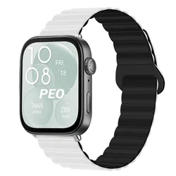 Magnetic Loop Silicone Wristband Bracelet in Red - Premium Replacement Strap for Huawei Fit 3 (1. White with black)