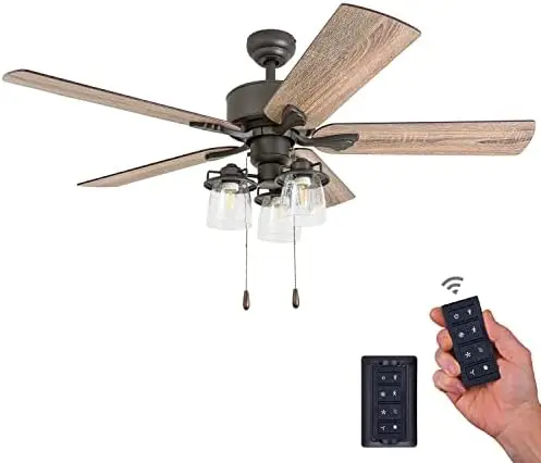 

Run, 52 Inch Farmhouse LED Ceiling Fan with Light, Remote Control, Three Mounting Options, 5 Dual Finish Blades, Reversible Moto