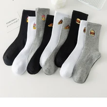 

2022 New Fun Casual Cotton Socks Cola Burger Pizza Pattern Black White Grey Simple Fashion Harajuku Socks