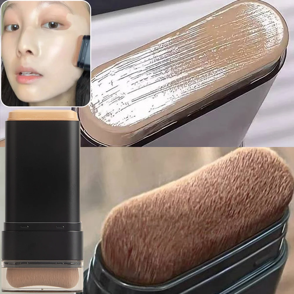 2IN1 Rubber Foundation Stick Waterproof Oil-control Face Base Makeup Nourishing Lasting Concealer Foundation Cream with Brush 2