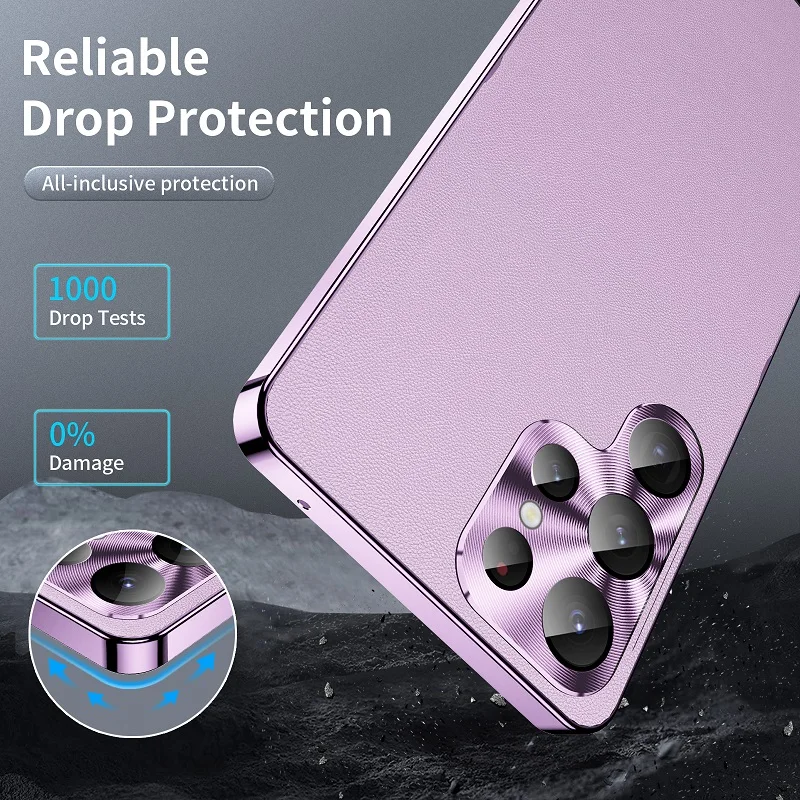 Magnetic Metal Single Sided Leather Back Cover Case for Samsung Galaxy S24 Ultra S23 Ultra S22Ultra Magsafe with Lens Protection