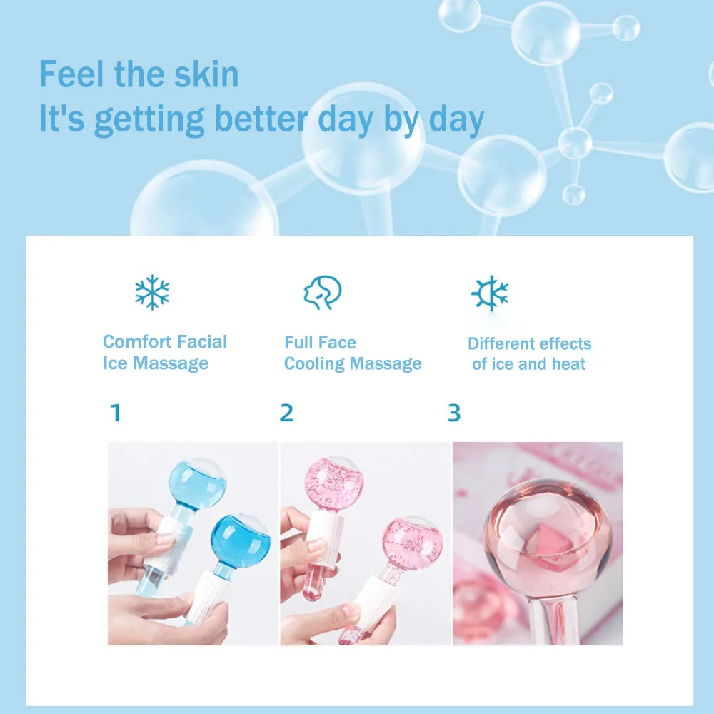 2pcs/Box Large Beauty Ice Hockey Roller Energy Massage Crystal Face and Eye Roller Ball Water Wave Ice Globes Skin Care