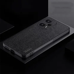 Luxury Leather Wood Grain Shockproof Back Cover - Poco F5 (Black)