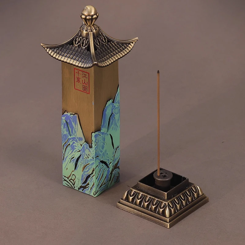 Creative Retro Aromatherapy Furnace, Home Zen Tea Ceremony, Desktop Decoration, Chinese style Alloy Vertical Incense Burner, 1Pc