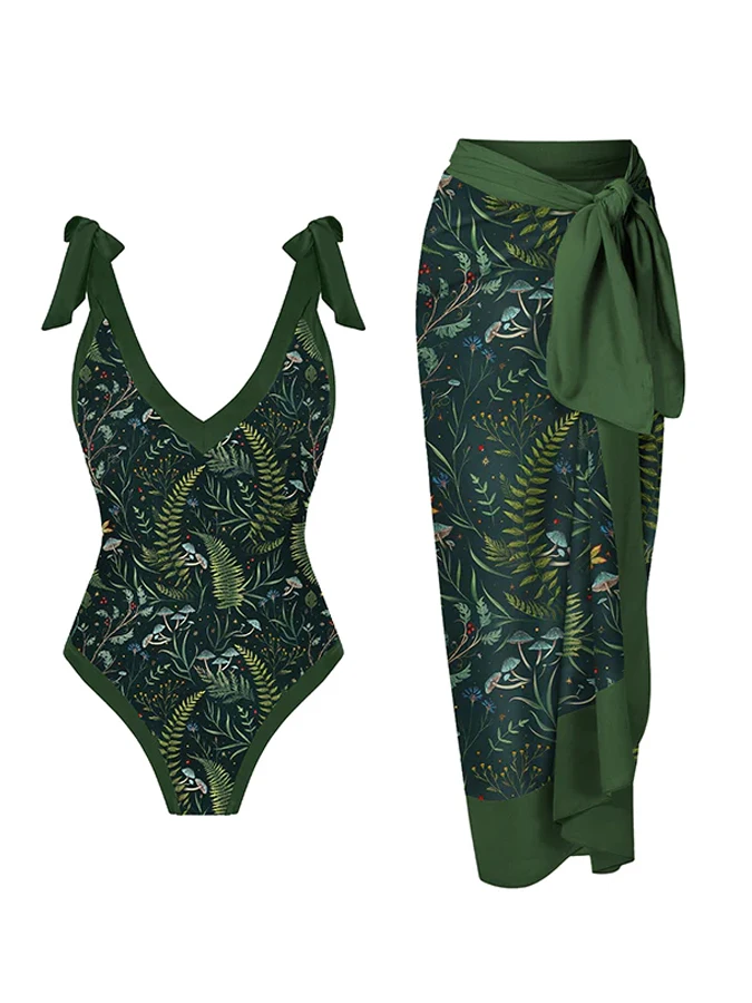 

Garden Goddess: One-Piece Swimsuit and Cover up with a Floral Print Detail