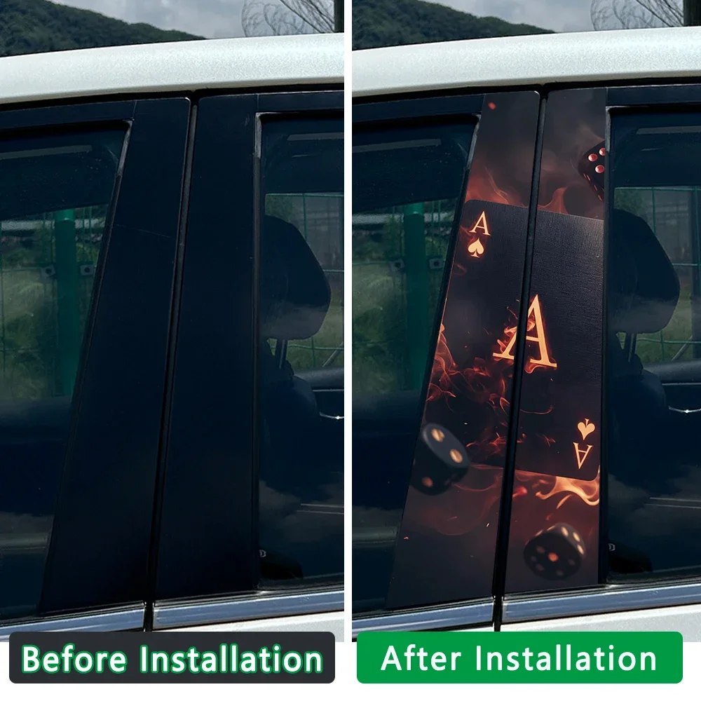 Waterproof Fire Poker Playing Card Car Stickers - Decorative B-pillar Auto Decals and Scratch Covers