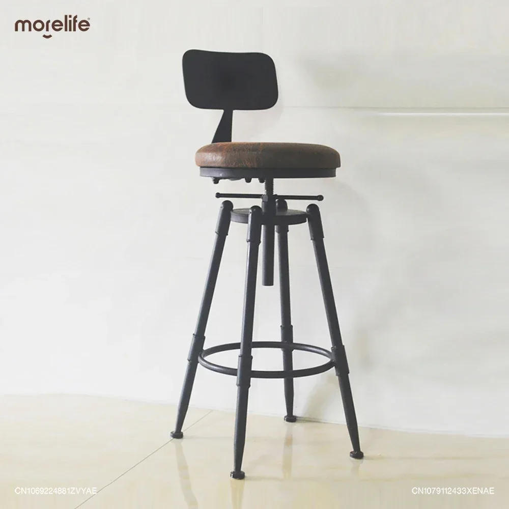 Home Iron Retro Kitchen Bar Stools Bar Chair Backrest Counter Stools Rotating Adjust Seating Height 70-90cm Stool Silla De