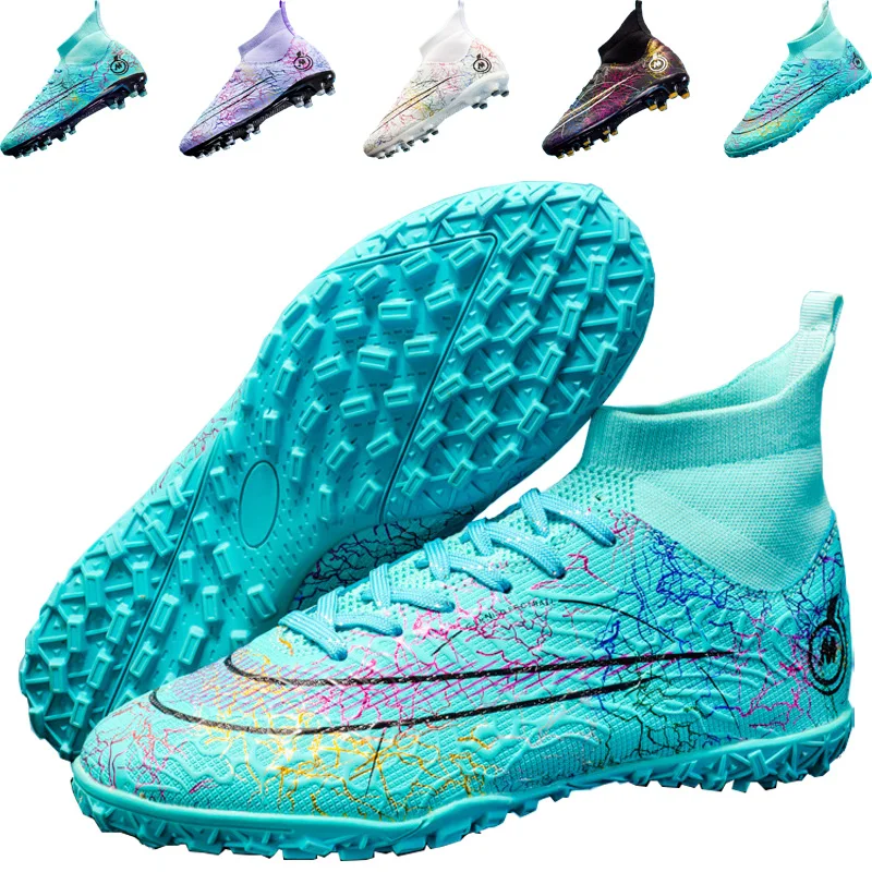 Mens High Top Antislip Soccer Shoes Purple Tf/fg Football Boots Unisex
