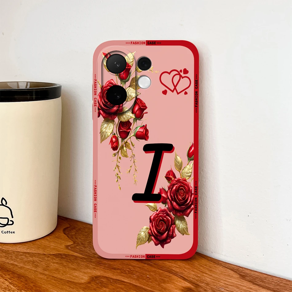 Fashionable Rose Letters Soft Liquid Silicone Phone Case with Camera Coverage and Anti-Drop Protection