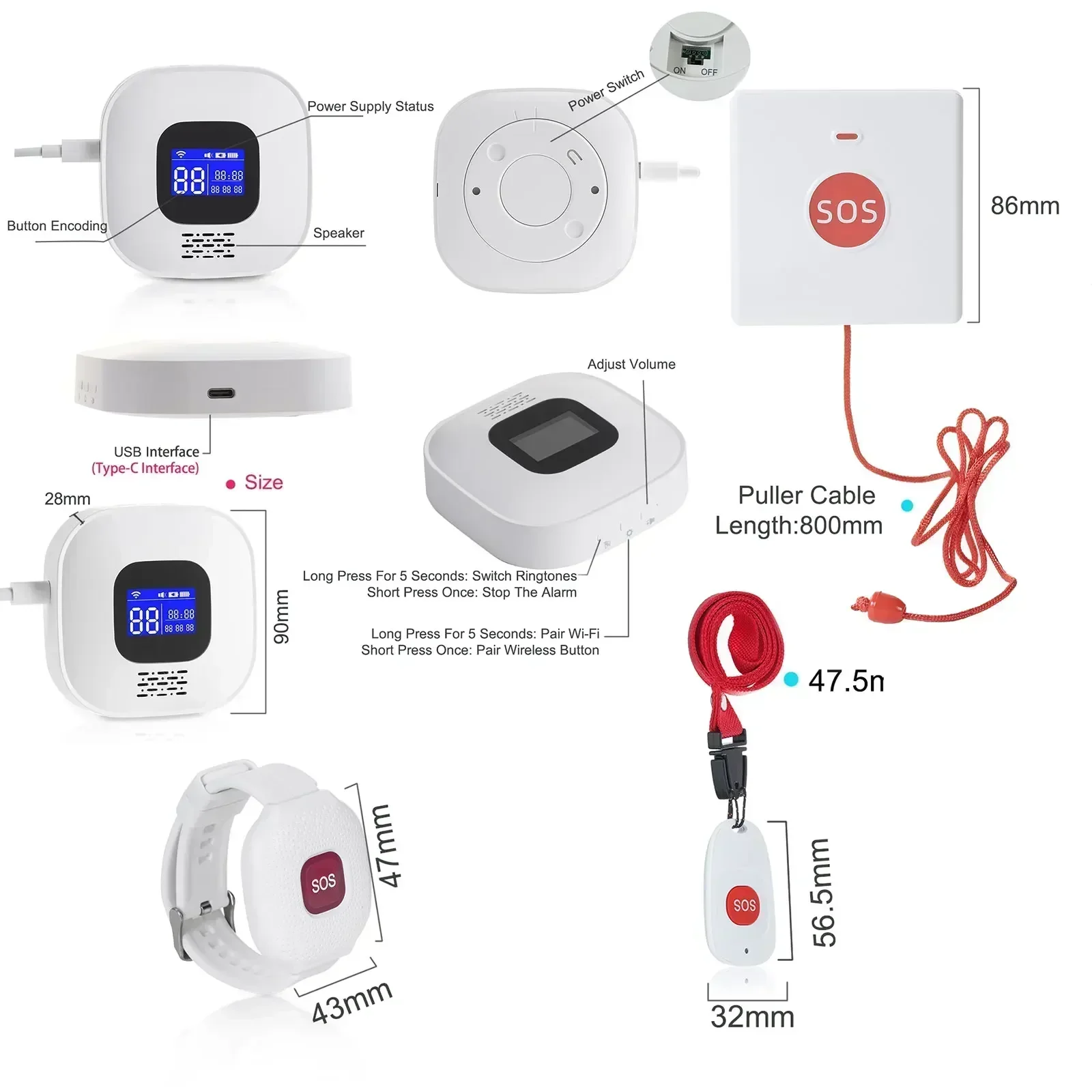 Bouton SOS WiFi Topvico Tuya pour les personnes âgées, alarme d'urgence, alerte de chute, bracelet bouton panique pour seniors 6