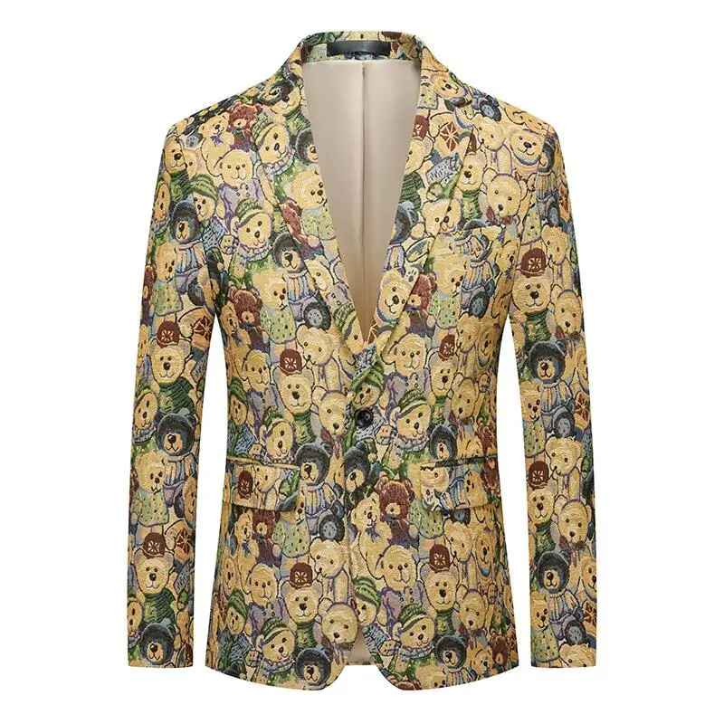 T44 Gentleman Blazer Men's Jacquard Print Slim Fit Blazer Formal Prom Party Stage Outfit