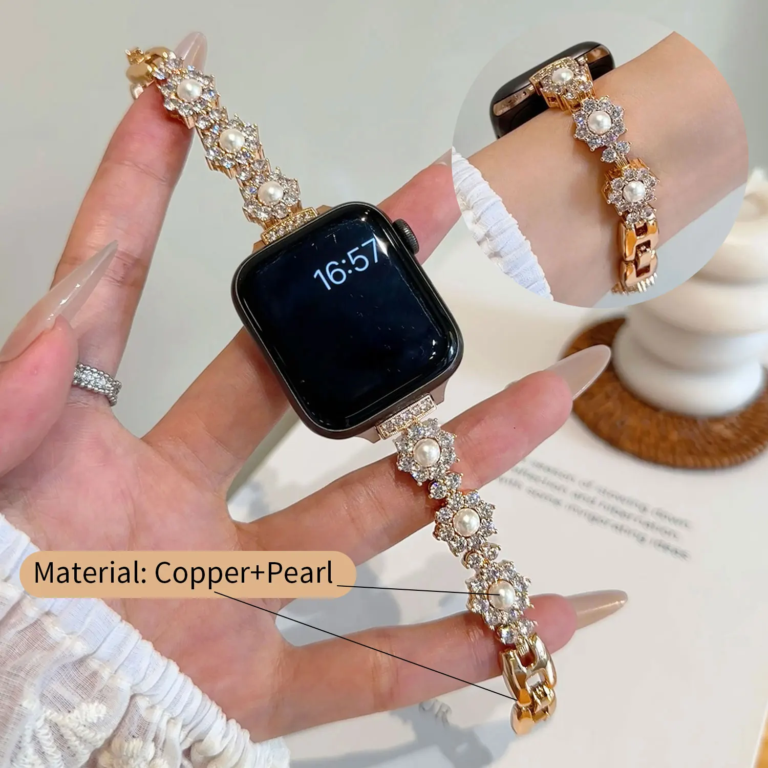 Luxury Zircon Bracelet with Fashionable Copper Metal Strap