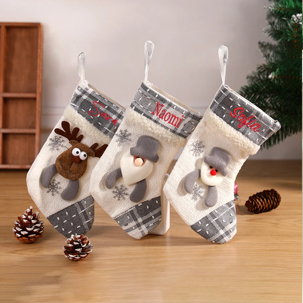 

New Christmas Socks, Christmas Decorations, Elderly Snowman Christmas Socks, Embroidered Christmas Tree Gift Package With name