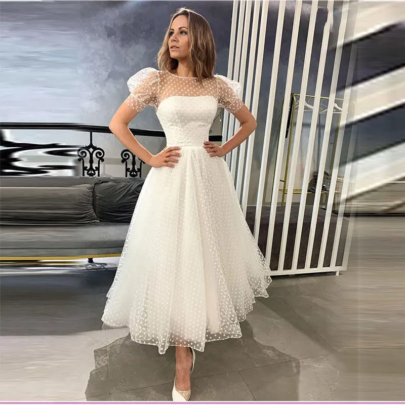 

Simple O-neck Wedding Dresses A-line Sleveless 2023 Zipper Ankle-Length Robe De Mariee Bridal Gowns Customize