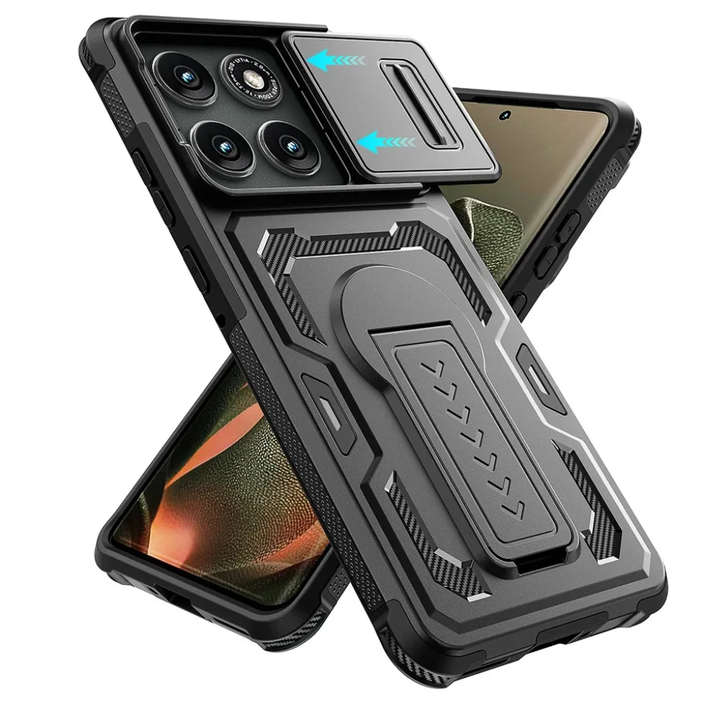 Durable Shockproof Case with Slide Camera Lens Cover and Kickstand