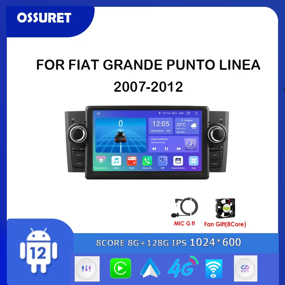 

1din DSP Carplay Car radio android 12 for Fiat Grande Punto Linea 2007-2012 multimedia Video player 7"Head Unit GPS navi Audio